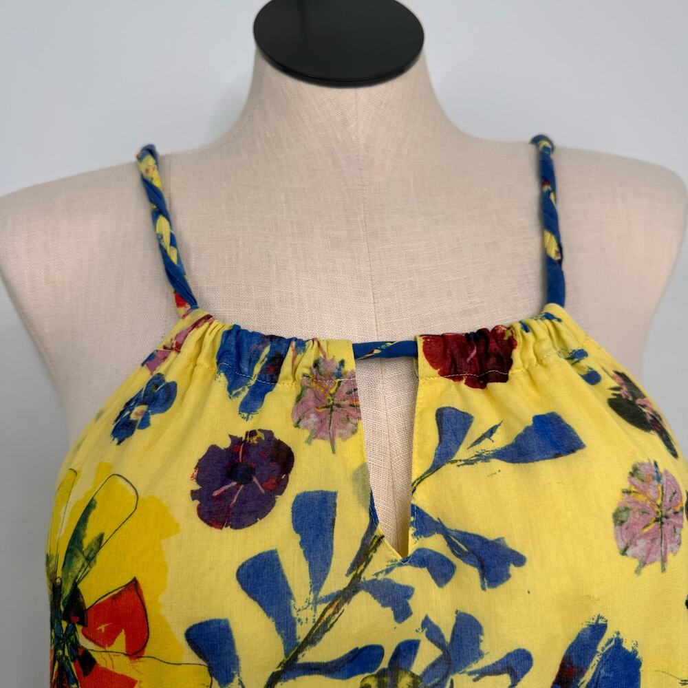 Vanessa Virginia Painterly Keyhole Dress Yellow Floral Anthro Boho Beach Size 14 - Picture 2 of 7